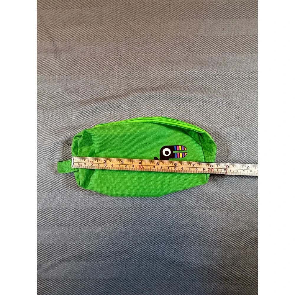 Set of 2 Canvas Toucan Pencil Pouches Green & Blue Zipper Travel Bags 2371